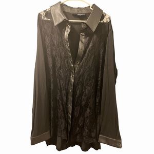 Denim 24/7 Long Sleeve Button Down Black Lace Blouse